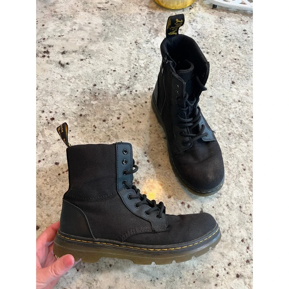 Dr Martens Combs J Black Nylon Leather Utility Boots Kids US 3 26982001‎
